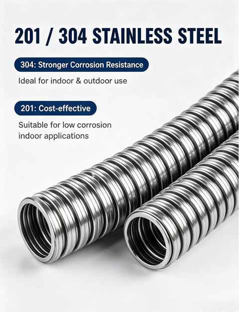 Heavy Duty 304 Stainless Steel Flexible Conduit With Tough Corrugated Sheathing for Smooth Wire Routing and Kickass Cable Protection.