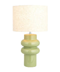 Stoneware Table Lamp In Celery Green With Linen Drum Shade Modern Boho Style Lighting For Living Room Or Bedroom Warm Soft Glow