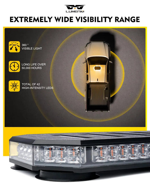 Slick 42 Led Roof Top Strobe Beacon Light Bar Brings The Heat Heavy Duty Emergency Warning Flasher Plug And Play Controller Total Knockout For Tow Trucks Snowplows Construction Vehicles Amber White