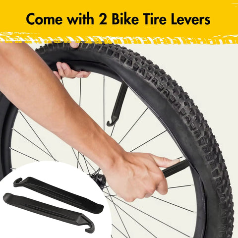 Hands using tire levers on 700C road bike wheel with Two Pack 700C Road Bike Inner Tubes Fits 700x35C To 700x43C.