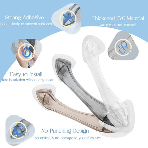 Clear Acrylic Adhesive Handles Self Stick Pulls For Sliding Doors Shower Doors Cabinets And Drawers 2 Pack with installation info