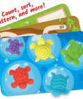 Tactile Turtles Math Activity Set for Toddlers and Preschoolers showing colorful sea turtle counters on activity cards