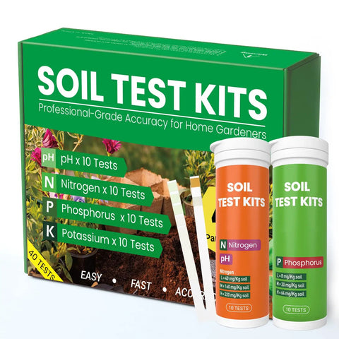 4 In 1 Soil Test Kit For Lawns And Gardens, Check PH Nitrogen Phosphorus And Potassium, 40 Tests box and tubes