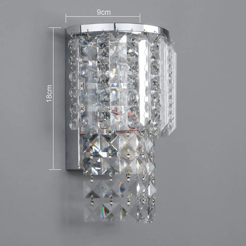 Crystal Hardwired Wall Light With Chrome Finish Sconce And K9 Acrylic Crystal Drops Shade, 18x9 cm, shown in a modern style.