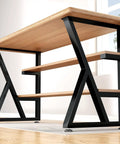 K Shape Beefy Heavy Duty Metal Table Legs Set Of 2, 28 Inches High And 20 Inches Wide, Black Iron With Adjustable Foot Pads, supporting wooden desk