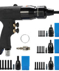 Adjustable Speed Pneumatic Rivet Nut Gun Kit With Five Mandrels Heavy Duty Air Riveting Tool and components