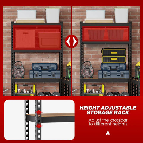 Heavy Duty 5 Tier Garage Storage Shelving Unit With Adjustable Shelves Built Tough For Workshop Basement Kitchen Pantry And Warehouse Holds Up To 386 Lb Per Shelf Total 1930 Lb Capacity, height adjustable steel frame with MDF shelves