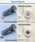 Mechanic Approved 20 Pack M10 X1.5 Metric Wire Thread Inserts Machined From Solid 304 Stainless Steel Helical Coil Sleeves showing repair before and after.