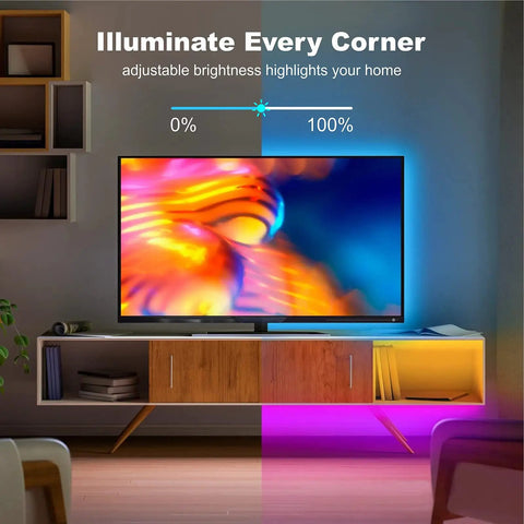 LED Strip Lights for Bedroom 100ft Bluetooth App Control with 44 Key IR Remote Music Sync Color Changing Brightness Dimmable Easy Setup TV Backdrop