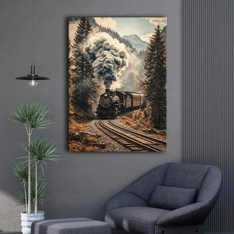 Retro Vibes Steam Train Wall Art Framed Or Unframed Canvas Poster With Classic Locomotive And Mountain Railway Scene Ready To Hang
