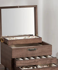 Wooden jewelry box with open mirror and 24 Pcs Vintage 1.68 Inch Drawer Pulls in Bronze Finish Zinc Alloy Cabinet Handles.