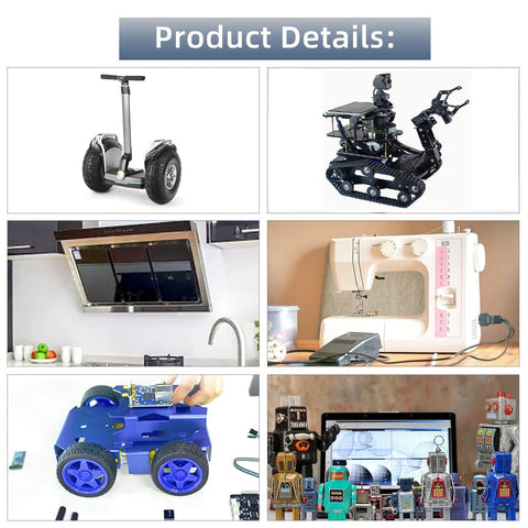 Collage including smart car, robot, and RC model using Pair Of 12V DC Gear Motors With Encoder, 100 RPM, 1:45 Gear Ratio, D Shaft