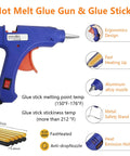Hot Melt Glue Gun & Glue Sticks, blue ergonomic glue gun with aluminum nozzle and metal stand