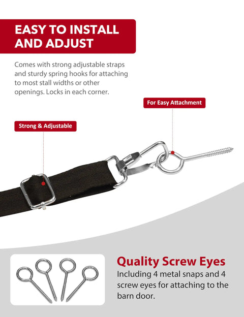 Easy to install Stall Guard For Horse Barn With Adjustable Straps And Sturdy Spring Hooks Included Water Resistant 1680D Polyester Red
