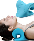 Neck And Shoulder Relaxer Cervical Traction Device For TMJ Pain Relief And Cervical Spine Alignment, Chiropractic Neck Stretcher Pillow, Blue