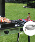 10 Ft High Pressure Propane Extension Hose With Steel Braided Line And 3/8 Flare Fittings Kit near BBQ grill in garden