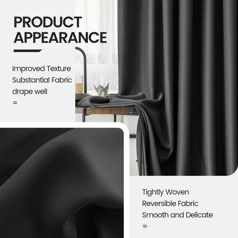 Close-up of floor to ceiling blackout curtain panel for wall and ceiling track system room divider with hooks soundproof privacy