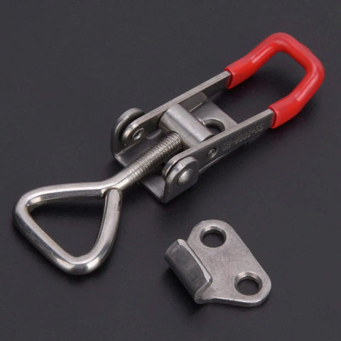Two Pack Toggle Clamp Built from 304 Stainless Steel Heavy Duty Hold Down Quick Fixture Latch with Adjustable Buckle Tough as Nails Perfect for Woodworking Cabinets or Door Latching Projects.