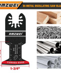 AMZWEI bi-metal oscillating tool blade with curved edge, 1-3/4 in width; front view, 10 pcs; wood, nails, metal, PVC