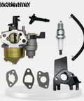 Carburetor And Insulator Kit For Honda GX200 GX160 GX120 5.5 HP 6.5 HP 196cc, featuring spark plug, fuel line, and gaskets.