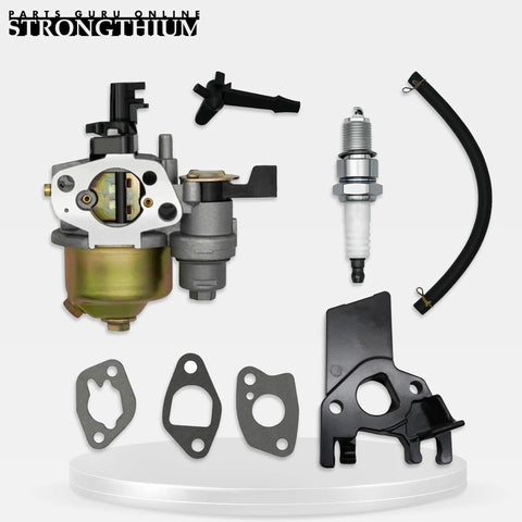 Carburetor And Insulator Kit For Honda GX200 GX160 GX120 5.5 HP 6.5 HP 196cc, featuring spark plug, fuel line, and gaskets.