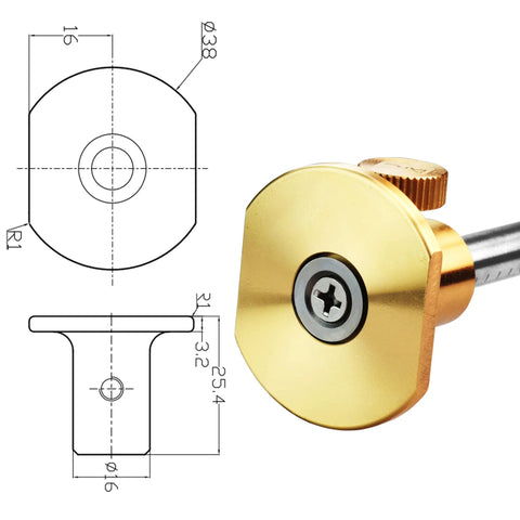 Professional Grade Brass Wheel Marking Gauge Kit Including Two Spare Cutter Wheels And Precise Metric Micro Adjuster Ruler For A Kickass Woodworking Rack You Will Adore close-up on brass wheel detail with stainless steel rail and dimensions.