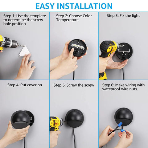 Step-by-step installation of 12 Pack 3CCT LED Low Voltage Deck Lights With Selectable 2700K 3000K 4000K Color Temp 12 To 36 Volt AC DC