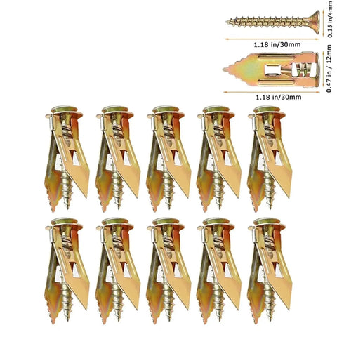 Self Tapping Screws And Expansion Bolts Kit For Concrete And Drywall Anchors Self Drilling No Pre Drill Installation Yellow Zinc Plated Carbon Steel Rust Resistant Anchor Set For Heavy Shelving Cabinets And Wall Mounts, 30mm