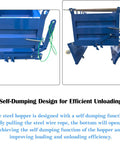 Heavy Duty 2200 Lb Self Dumping Hopper For Forklift And Manual Operation Rock Solid Steel Frame showing self-dumping feature and rope.