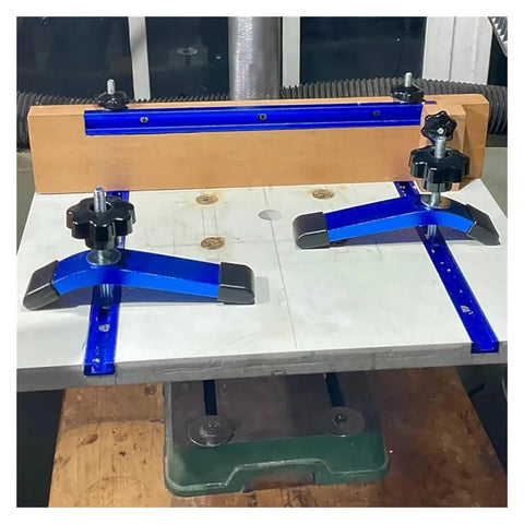 Four Pack T Track Hold Down Clamps 160mm Curved Aluminum Quick Acting Clamps with rotating pivot on CNC table