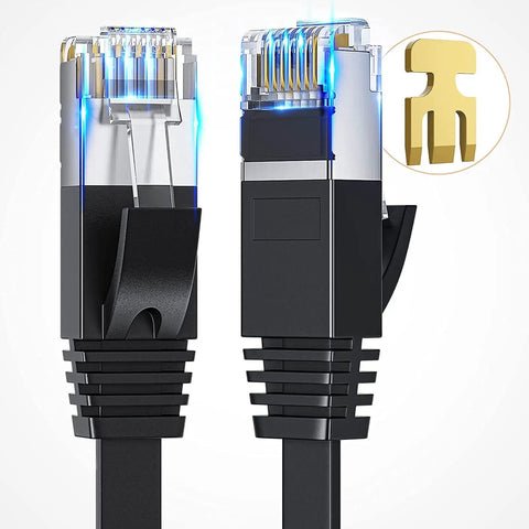 Close-up of Flat Cat6 Ethernet Cable 2 Pack 6Ft High Speed Internet and Network Cable with Shielded RJ45 Connectors