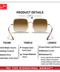 RB1971 Square Shape Stylish Sunglasses For Women Non Polarized With Clear Gradient Brown Lenses front view and details