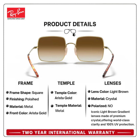 RB1971 Square Shape Stylish Sunglasses For Women Non Polarized With Clear Gradient Brown Lenses front view and details