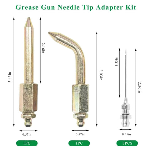 Grease Gun Needle Tips 5 Piece Set With Straight And Bent Nozzles And Three Needle Tips With Protective Caps For Ball Joints Bushings Bearings Garage Ready Lubrication Fitting Tool Kit
