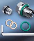 Oversize oil drain plug repair kit, stainless steel M16.1-1.5x15mm, green seal, copper washers, O-ring, Allen wrench