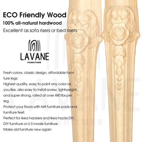 30 Inch Solid Wood Furniture Legs Set Of 4 Unfinished European Style Carved Feet For Sofa Cabinet Wardrobe Table Loveseat Replacement