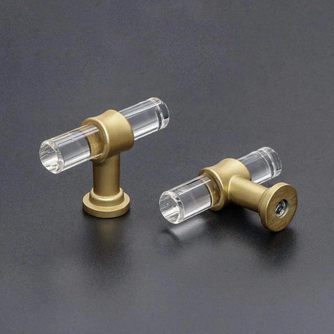 Snazzy Clear Acrylic Cabinet Knobs 20 Pack With Gold Finish For Kitchen Cabinets And Dressers Two Inch Pull Length Single Hole Half Inch Diameter