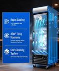 Top Shelf 27 Inch Commercial Display Freezer Upright Merchandiser showcases rapid cooling and airflow system.
