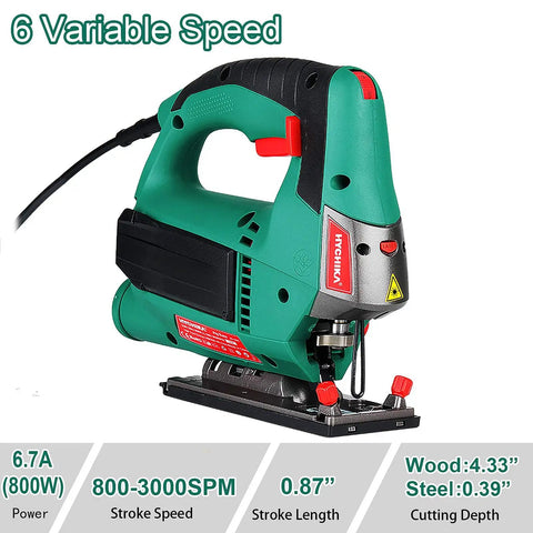 Jig Saw With 800W Pure Copper Motor 6 Speed Settings From 800 To 3000 SPM showcasing 6 variable speed controls