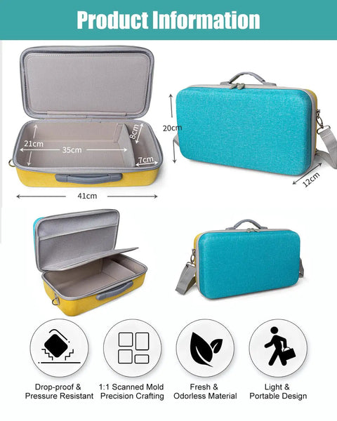 Built Like A Tank Hard Carrying Case Snug Fit For Liene Pixcut S1, showing dimensions and compartments, light blue exterior.