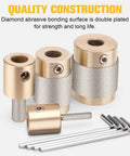 Ecarke diamond grinder bit set for stained glass with brass-core heads; 4 sizes and Allen wrenches