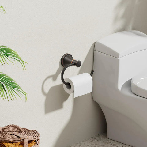 Oil Rubbed Bronze Wall Mounted Toilet Paper Holder With Rustproof Stainless Steel Hanger And Zinc Alloy Base beside toilet