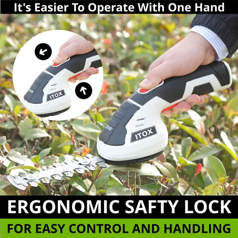 Cordless 2 In 1 Grass Shear And Hedge Trimmer, Lightweight Handheld Yard Tool, ergonomic handle, used in a garden