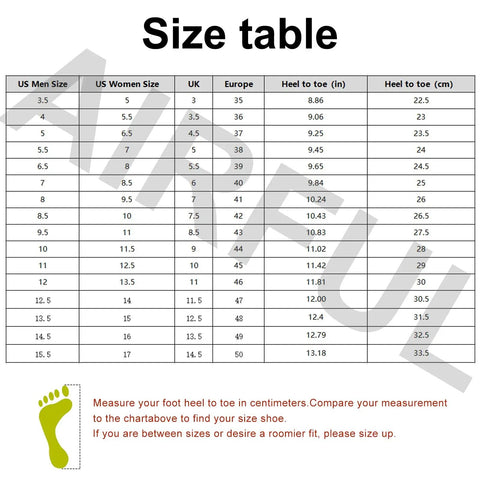 Unisex Carbon Fiber Inline Skates size table showing US, UK, Europe sizes, and heel to toe measurements in inches and cm.