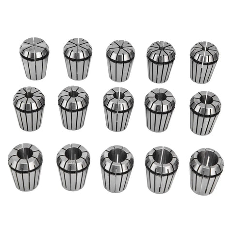 15 precision machined ER25 collets from WALFRONT ER25 Spring Collet Set 15pc Carbon Steel Chuck Kit 2-16mm for CNC milling use.