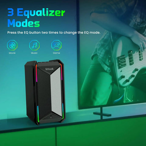 Beefy Desktop Computer Speakers For Music And Gaming, DC Powered 30W Peak, Bluetooth 5.3, RGB Lighting with EQ Mode Displayed