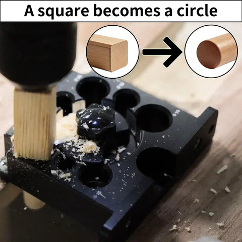 Tool Free Adjustable Wood Dowel Maker Jig Kit With Sharp Carbide Blades For Lightning Fast Tenon Cutting showing wood rod transformation.
