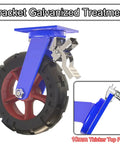 Heavy Duty Swivel Caster Wheels Set Of 4 Rolling Like A Dream With Dual Locking Brakes, 2000 Lbs Beast Mode Weight Capacity, Solid Rubber Shock Absorbing Pads For Industrial Rig And Furniture, featuring blue bracket and thick rubber tire