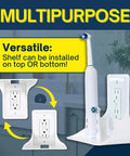 Outlet Shelf With Cord Storage Strap To Declutter Counter Space And No Wall Damage, white shelf holding toothbrush