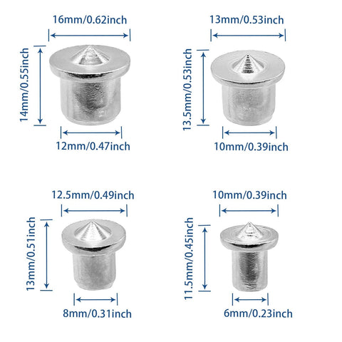 Four chromed steel centering pins with sizes for 24 Piece Doweling Center Transfer Plugs Set For Woodworking Pro Grade.
